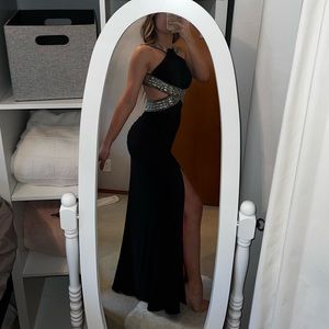 Black sparkly prom dress with pink open back size 2 🖤💗